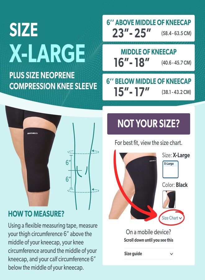 BraceAbility Plus Size Neoprene Compression Knee Sleeve - Extra-Large Arthritis Joint Pain Support Brace for Overweight to Obese Women or Men with Big Thighs and Large Legs (XL) - Image 2